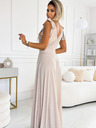 numoco Hosszú ruha váll nélküli nyakkivágással és vállfűzővel - bézs színű, csillámokkal díszített Numoco ELENA