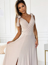 numoco Hosszú ruha váll nélküli nyakkivágással és vállfűzővel - bézs színű, csillámokkal díszített Numoco ELENA