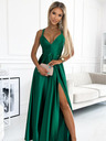 numoco Elegáns hosszú szaténruha keresztbe húzott nyakkivágással és pántokkal - zöld Numoco LUNA