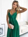 numoco Elegáns hosszú szaténruha keresztbe húzott nyakkivágással és pántokkal - zöld Numoco LUNA