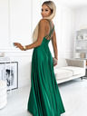 numoco Elegáns hosszú szaténruha keresztbe húzott nyakkivágással és pántokkal - zöld Numoco LUNA