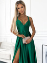 numoco Elegáns hosszú szaténruha keresztbe húzott nyakkivágással és pántokkal - zöld Numoco LUNA