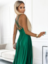 numoco Elegáns hosszú szaténruha keresztbe húzott nyakkivágással és pántokkal - zöld Numoco LUNA