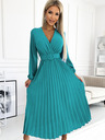 numoco Pliszírozott midi ruha nyakkivágással, hosszú ujjakkal és széles övvel - tenger színű Numoco VIVIANA