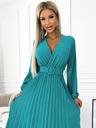 numoco Pliszírozott midi ruha nyakkivágással, hosszú ujjakkal és széles övvel - tenger színű Numoco VIVIANA