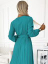 numoco Pliszírozott midi ruha nyakkivágással, hosszú ujjakkal és széles övvel - tenger színű Numoco VIVIANA