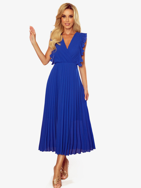 numoco Fodros rakott ruha fodrokkal és nyakkivágással - kék Numoco EMILY Numoco