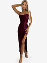 numoco Hosszú szatén ruha lábszárrésszel - bordó Numoco DIANE