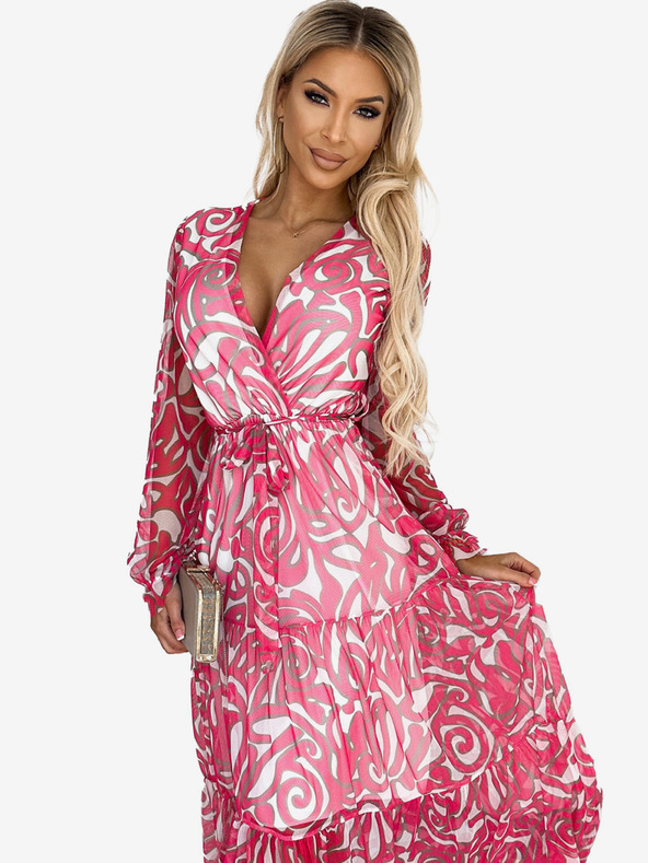 numoco Ruha nyakkivágással és hosszú ujjakkal - rózsaszín gyapjú - háló Numoco ENRICA