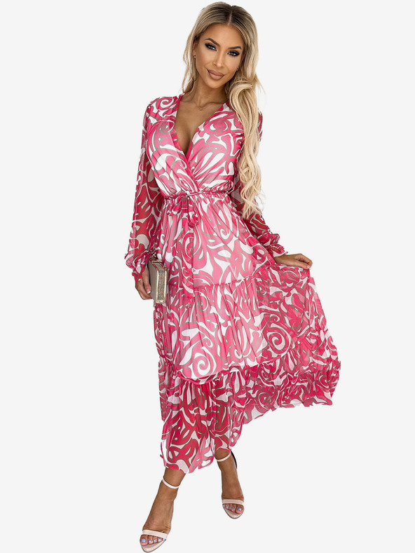 numoco Ruha nyakkivágással és hosszú ujjakkal - rózsaszín gyapjú - háló Numoco ENRICA