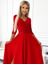 numoco Csipkés, elegáns hosszú ruha szív alakú nyakkivágással és lábszárkivágással - piros Numoco AMBER