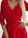 numoco Csipkés, elegáns hosszú ruha szív alakú nyakkivágással és lábszárkivágással - piros Numoco AMBER