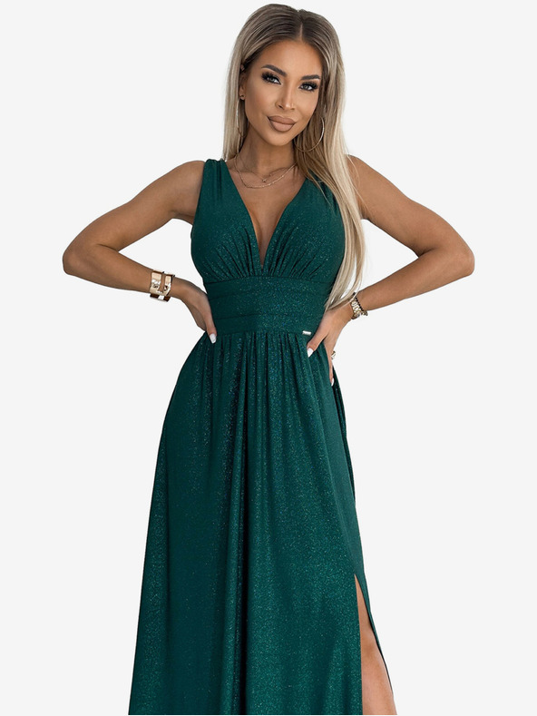 numoco Hosszú brokát ruha szív alakú dekoltázzsal és varrással a derékon - Zöld Numoco SUSANv SUSANv