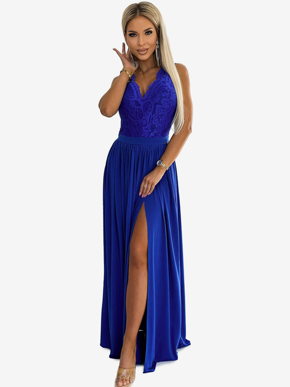 numoco Hosszú ruha csipke nyakkivágással - kék Numoco LEA Numoco LEA