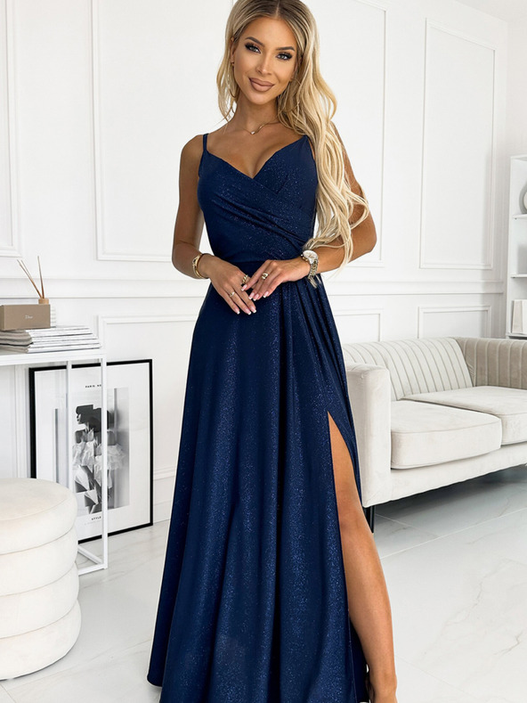 numoco Elegáns pánt nélküli maxiruha - sötétkék csillámokkal Numoco CHIARA