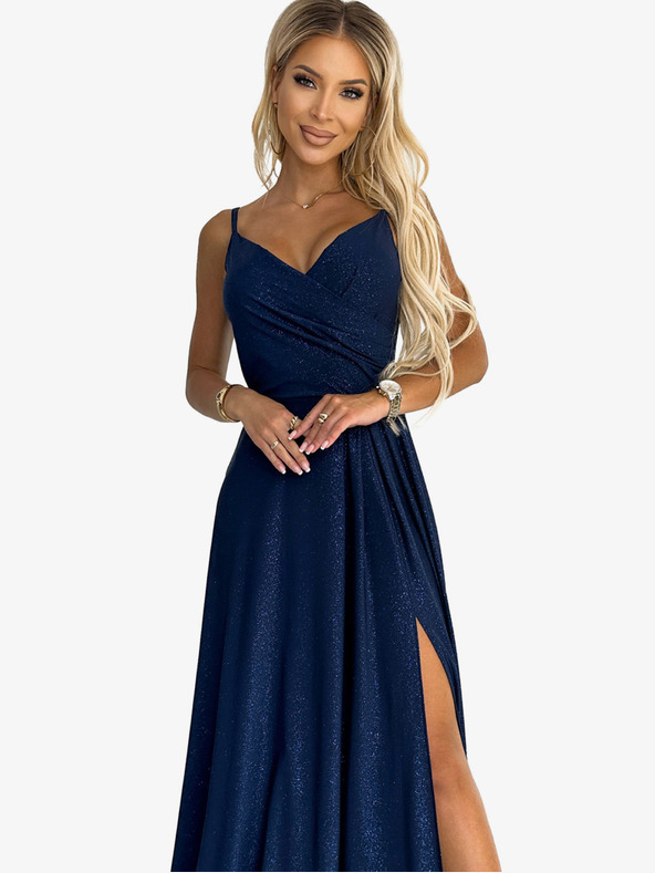 numoco Elegáns pánt nélküli maxiruha - sötétkék csillámokkal Numoco CHIARA