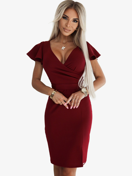 numoco Numoco NINA Elegáns ceruza nyakkivágású ruha - burgundi