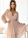 numoco Sifon midi ruha hosszú ujjakkal és nyakkivágással - bézs Numoco MILA