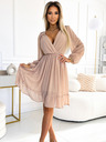 numoco Sifon midi ruha hosszú ujjakkal és nyakkivágással - bézs Numoco MILA