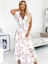 numoco Fodros, rakott midi ruha nyakkivágással és fodrokkal - barackvirág fehér alapon Numoco LISA