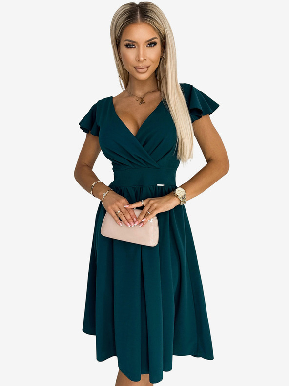 numoco Rövid ujjú ruha nyakkivágással - zöld Numoco MATILDE