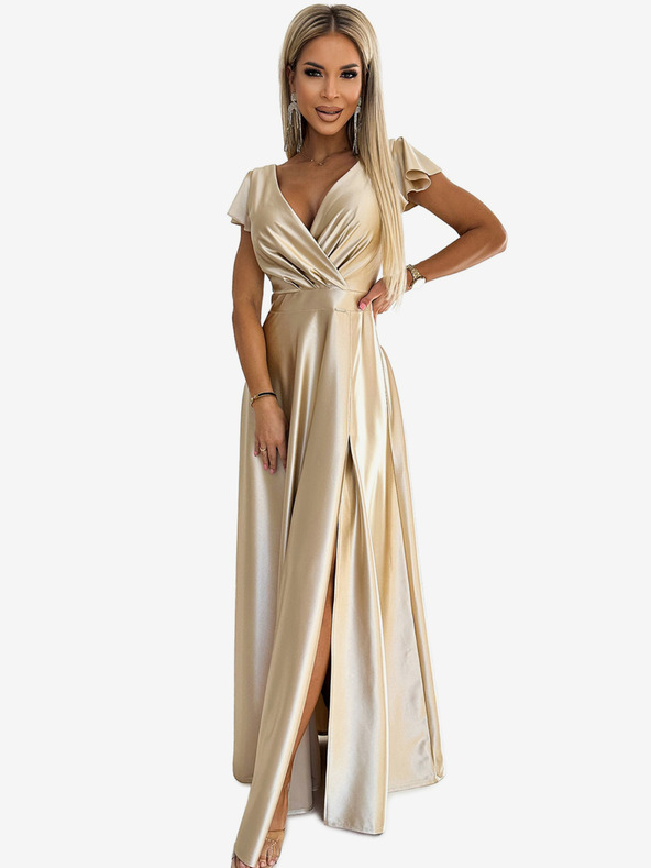numoco Hosszú szatén ruha nyakkivágással - arany Numoco CRYSTAL