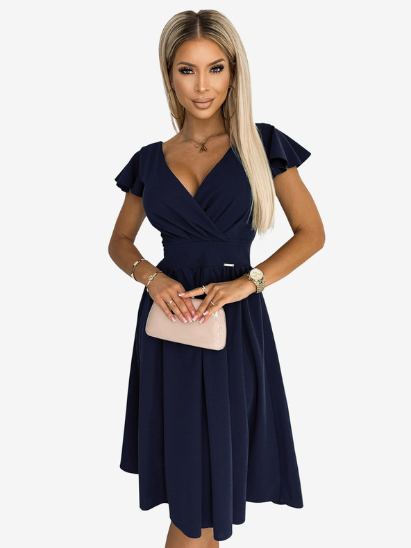 numoco Rövid ujjú, szívecskés nyakkivágású ruha - sötétkék Numoco MATILDE