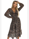 numoco Hosszabb sifon ruha nyakkivágással, fodrokkal és övvel - leopárdmintás Numoco WILD