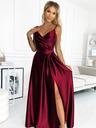 numoco Elegáns szatén pánt nélküli maxiruha - burgundi Numoco CHIARA