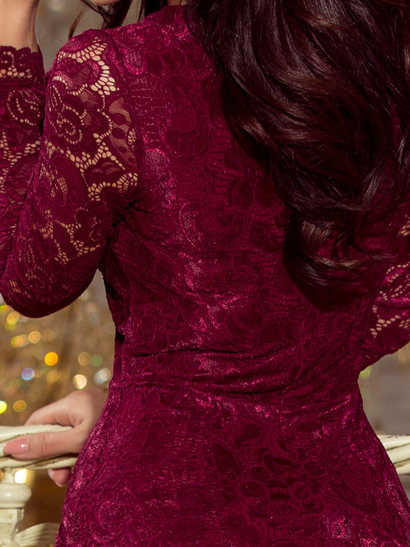 numoco Csipkés ruha dekoltázzsal - bordó Numoco Numoco