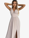 numoco Hosszú brokát ruha nyakkivágással és derékvarrással - bézs Numoco SUSAN