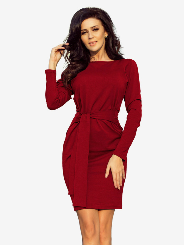 numoco Széles övvel ellátott ruha - bordó Numoco