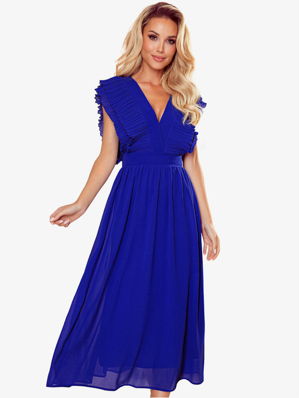 numoco Midi ruha fodros nyakkivágással - kék Numoco YANA