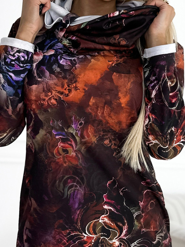 numoco Pulóveres ruha garbónyakkal - barna mintával Numoco IRENE