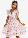 numoco Rakott ruha nyakkivágással és fodrokkal - rózsaszín virágok Numoco POLINA