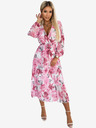 numoco Fodros midi ruha szív alakú nyakkivágással és hosszú ujjakkal - rózsaszín virágok fehér alapon Numoco GAJA