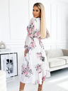 numoco Midi ruha nyakkivágással és övvel - fehér rózsákkal Numoco VALENTINA Numoco VALENTINA