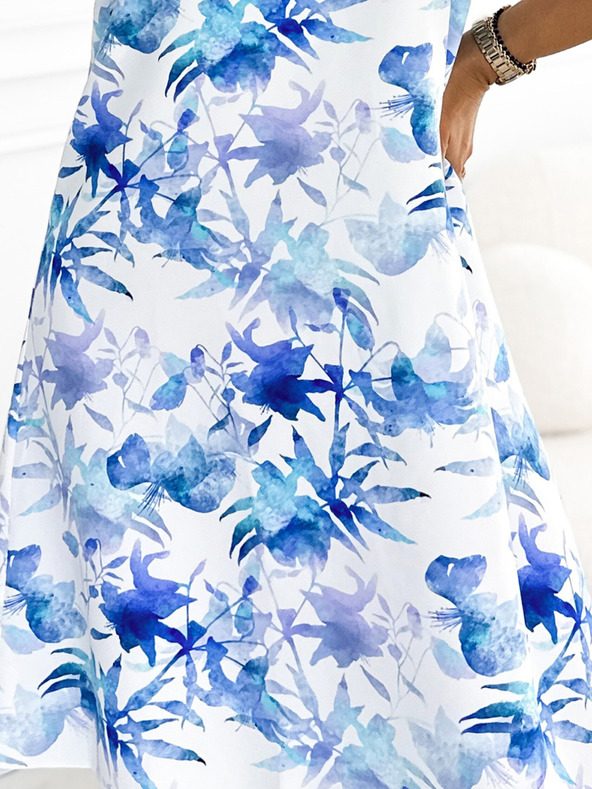 numoco Hízelgő fehér ruha kék mintával Numoco VICTORIA