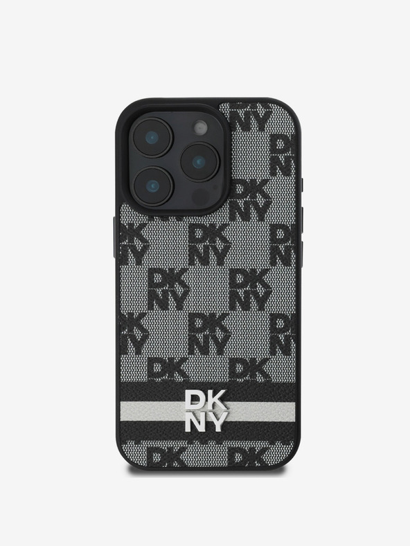DKNY DKNY PU bőrből készült kockás mintás és csíkos hátlapi borító iPhone 16 Pro készülékhez Fekete