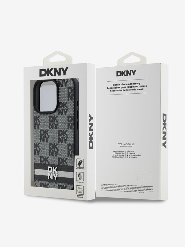 DKNY DKNY PU bőrből készült kockás mintás és csíkos hátlapi borító iPhone 16 Pro készülékhez Fekete