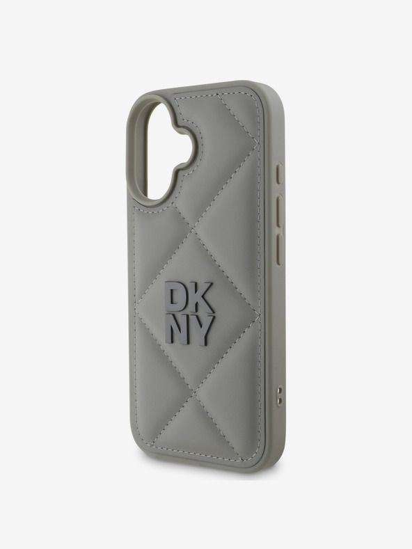 DKNY DKNY PU-bőr steppelt veretes logós hátlap iPhone 16 Plus készülékhez Szürke