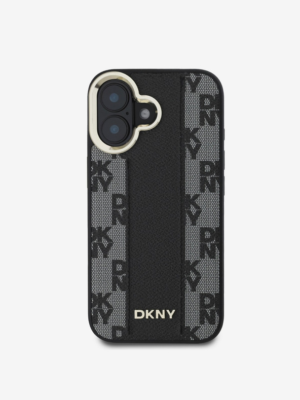 DKNY DKNY PU-bőrből készült kockás mintás Magsafe hátlap iPhone 16 Plus készülékhez Fekete