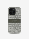 DKNY DKNY PU bőr ismétlődő mintás, tónusos csíkos hátlapi borító iPhone 16 Pro bézs színű készülékhez
