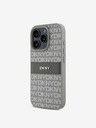 DKNY DKNY PU bőr ismétlődő mintás, tónusos csíkos hátlapi borító iPhone 16 Pro bézs színű készülékhez