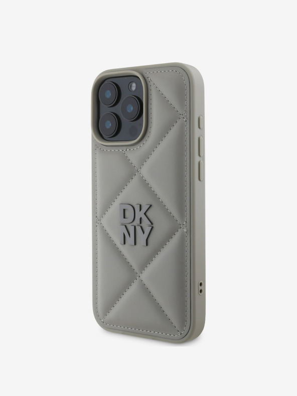 DKNY DKNY PU-bőr steppelt stack logós hátsó borító iPhone 16 Pro Max készülékhez Szürke