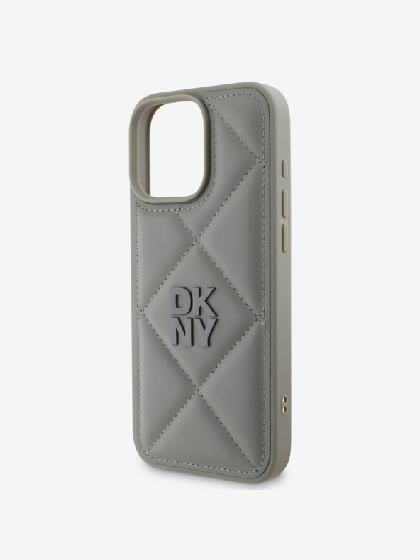 DKNY DKNY PU-bőr steppelt stack logós hátsó borító iPhone 16 Pro Max készülékhez Szürke