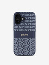 DKNY DKNY PU bőr ismétlődő mintás, tónusos csíkos hátlapi borító iPhone 16-hoz Kék