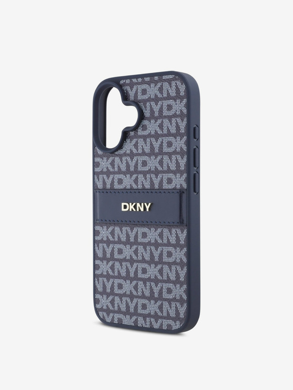 DKNY DKNY PU bőr ismétlődő mintás, tónusos csíkos hátlapi borító iPhone 16-hoz Kék