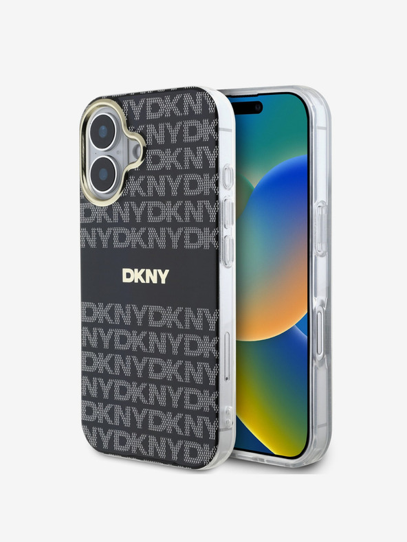 DKNY DKNY PC/TPU ismétlődő mintás, tónusos csíkos Magsafe hátlap iPhone 16-hoz Fekete