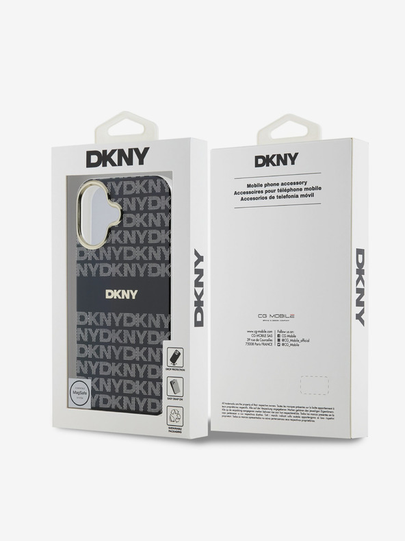 DKNY DKNY PC/TPU ismétlődő mintás, tónusos csíkos Magsafe hátlap iPhone 16-hoz Fekete